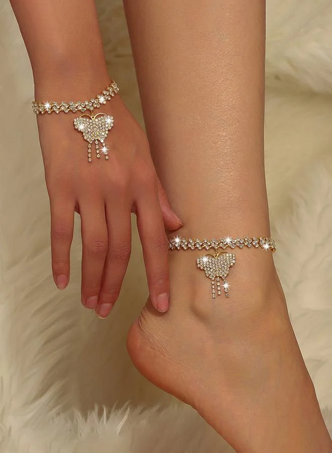 Take Two  Women Gold Butterfly Charm Anklet And Bracelet Set for Women | Best Price UAE